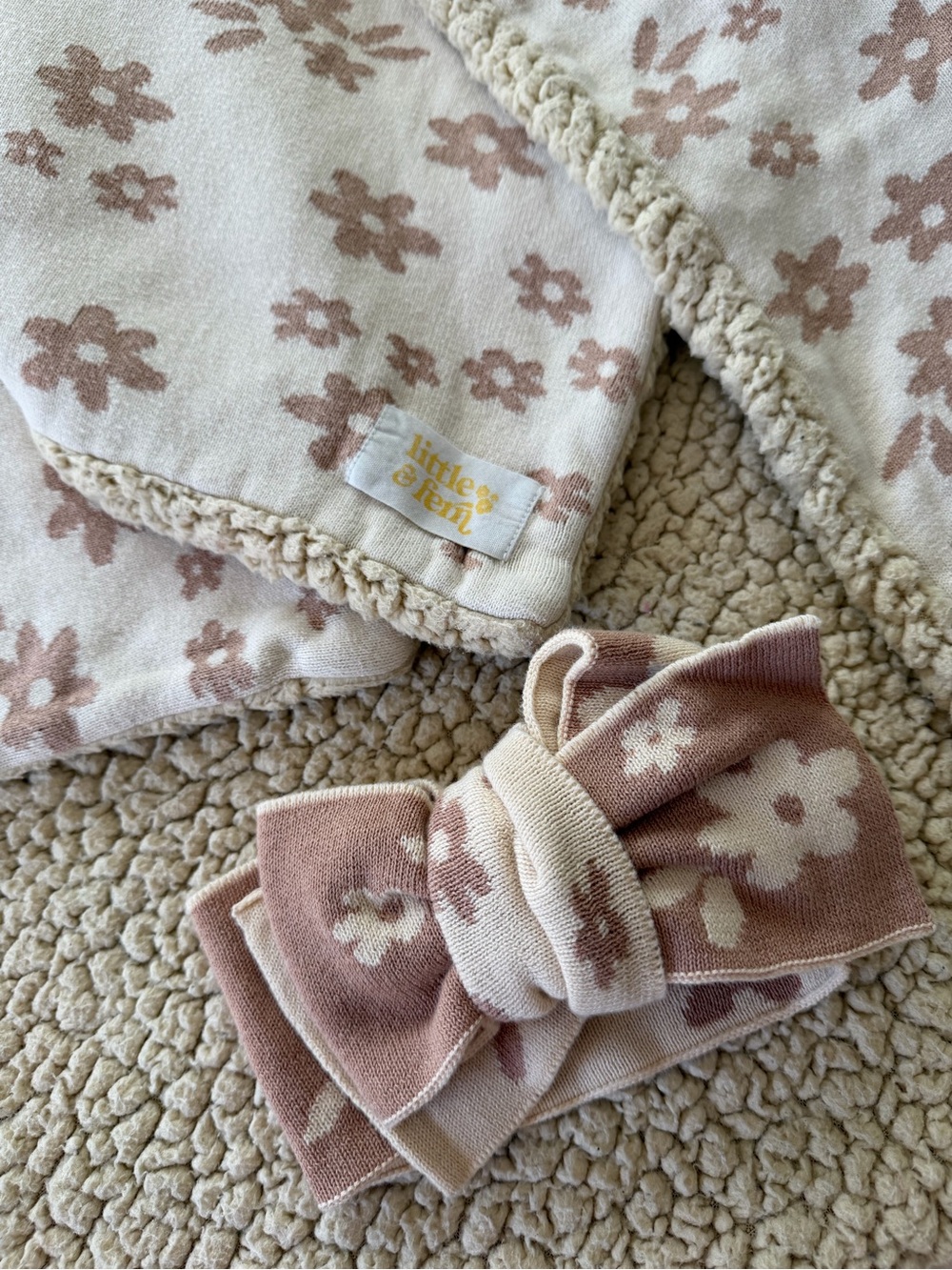 Little and Fern Baby Sherpa Blanket and Matching TopKnot